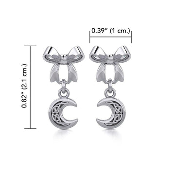 Ribbon with Dangling Celtic Crescent Moon Silver Post Earrings TER1865 - Jewelry